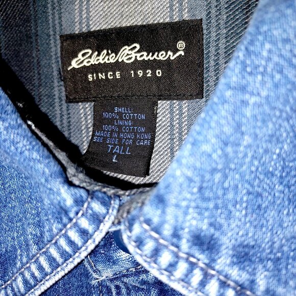 Eddie Bauer Shacket Vintage Jacket Mens Denim Size Large Tall Flannel Lining - Picture 9 of 11